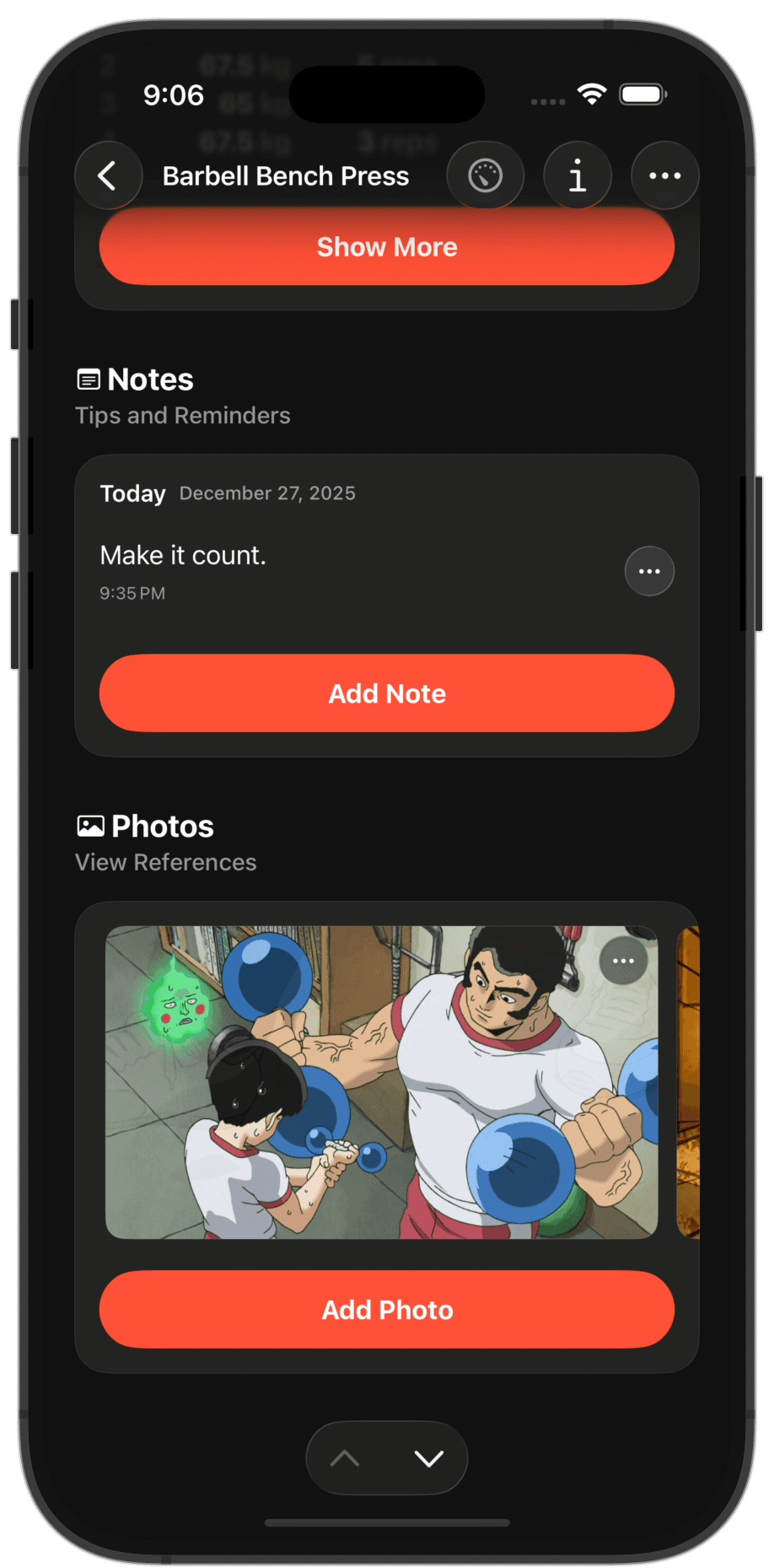 Add Notes & Photos to Any Exercise.